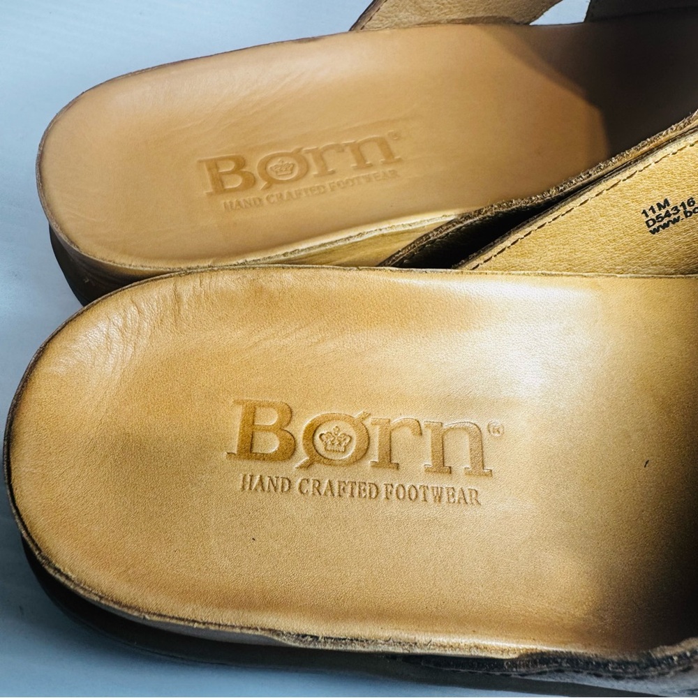 Born Brown Leather Cross-Band Slide Sandals - Picture 9 of 15